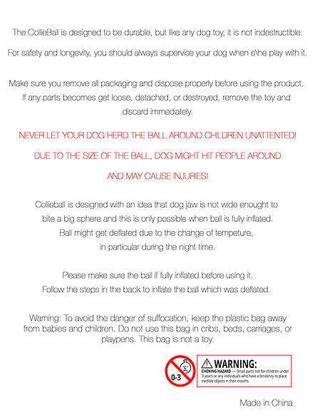 CollieBall instruction leaflet, text page